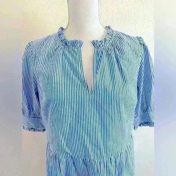 J. Crew Stripe Ruffleneck Tiered Popover Dress Size Medium Petite - Picture 7 of 15